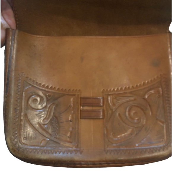 Handmade Leather Handbag Brown Adjustable Strap Hand Tooled - Picture 3 of 6